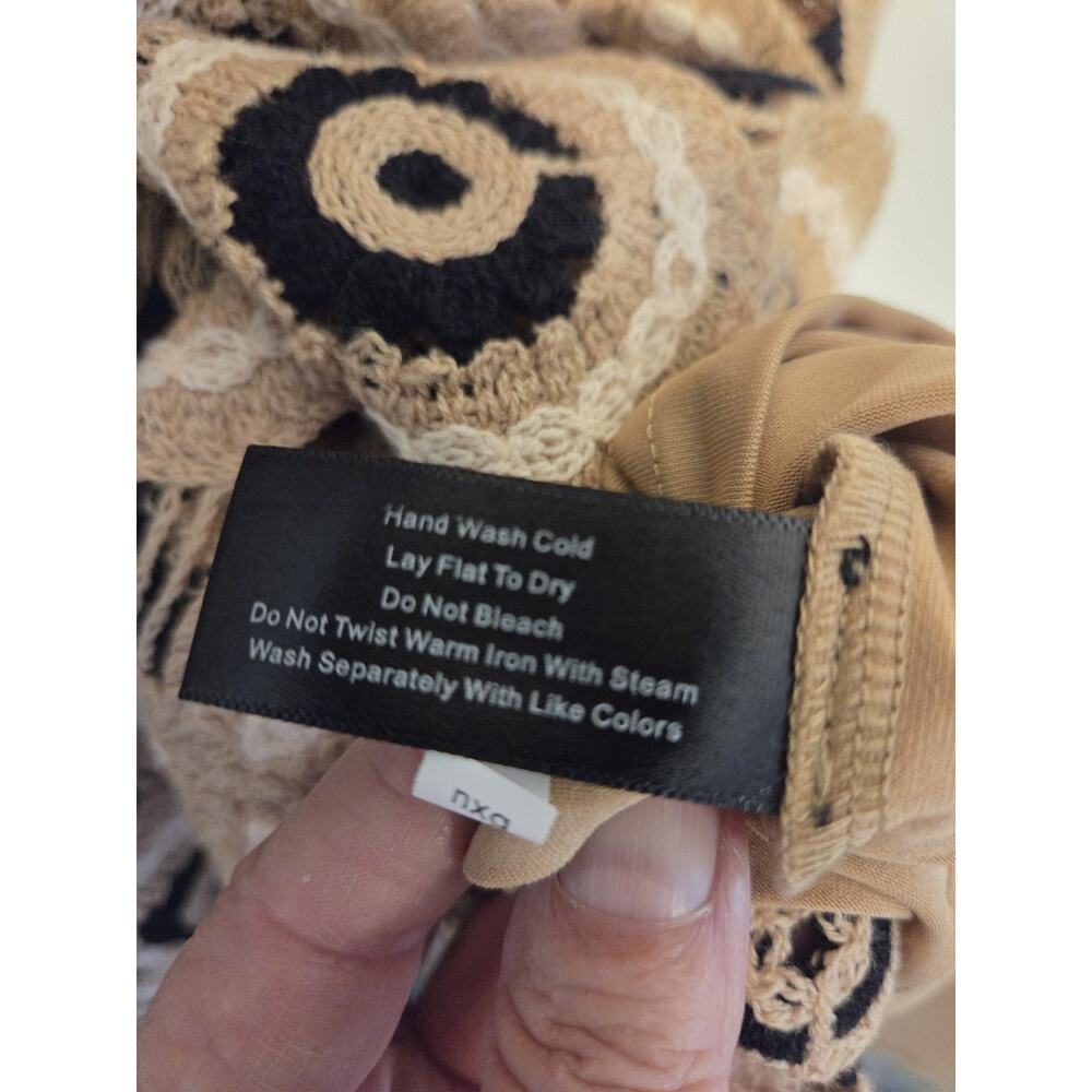 Boston Proper Crochet Long Maxi Tank Dress Size Small Tan Black Lined Pullover - Picture 8 of 12